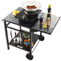 Outdoor BBQ Cart 55x55cm Double Shelf Foldable Food Prep Table Wheels