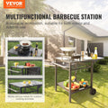 Outdoor BBQ Cart 55x55cm Double Shelf Foldable Food Prep Table Wheels