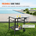 Outdoor BBQ Cart 55x55cm Double Shelf Foldable Food Prep Table Wheels