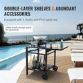Outdoor BBQ Cart 55x55cm Double Shelf Foldable Food Prep Table Wheels
