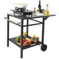Outdoor BBQ Cart 55x55cm Double Shelf Foldable Food Prep Table Wheels