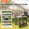 BBQ Grill Cart 85x55cm Double Shelf Stainless Steel Wheels