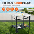 BBQ Grill Cart 85x55cm Double Shelf Stainless Steel Wheels