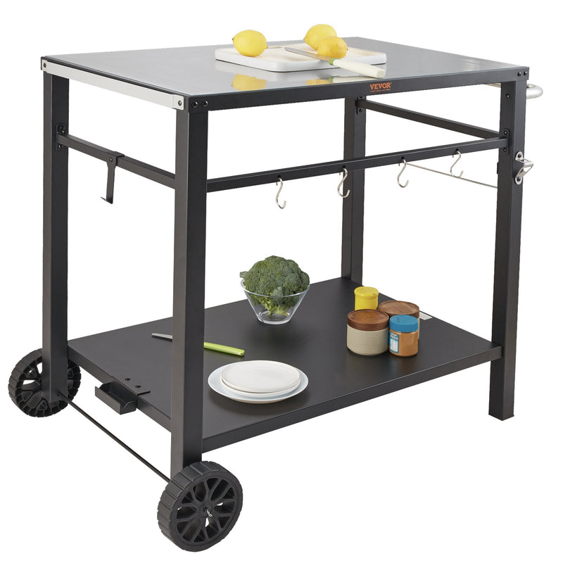 BBQ Dining Cart 85x55cm Double-Shelf Pizza Oven Food Prep Table