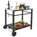 BBQ Dining Cart 85x55cm Double-Shelf Pizza Oven Food Prep Table