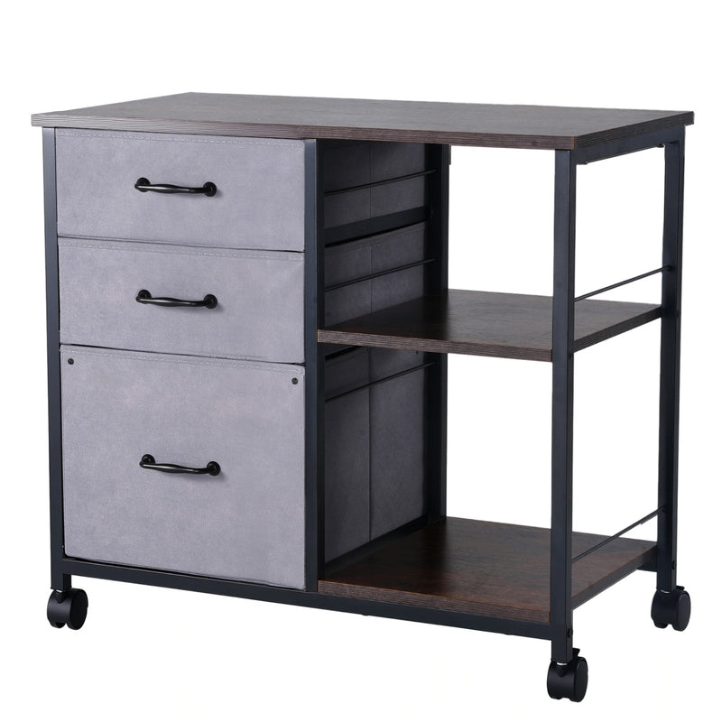 Mobile Metal File Cabinet 3 Drawer 2 Shelf Brown
