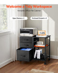 Mobile Metal File Cabinet 3 Fabric Drawers 2 Shelves Black
