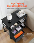 Mobile Metal File Cabinet 3 Fabric Drawers 2 Shelves Black