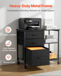 Mobile Metal File Cabinet 3 Fabric Drawers 2 Shelves Black