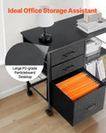 Mobile Metal File Cabinet 3 Fabric Drawers 2 Shelves Black