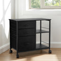 Mobile Metal File Cabinet 3 Fabric Drawers 2 Shelves Black