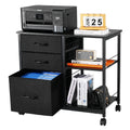 Mobile Metal File Cabinet 3 Fabric Drawers 2 Shelves Black
