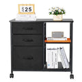 Mobile Metal File Cabinet 3 Fabric Drawers 2 Shelves Black