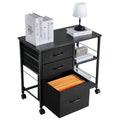 Mobile Metal File Cabinet 3 Fabric Drawers 2 Shelves Black