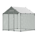 Metal Chicken Coop, 6.56x6.56x6.56ft Large Walk-in Chicken Runs with Cover, Spire Roof Hen House Enclosure with Security Lock, Outdoor Duck Rabbit Cage Poultry Pen for Backyard, Farm, Yard