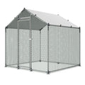 Metal Chicken Coop, 6.56x6.56x6.56ft Large Walk-in Chicken Runs with Cover, Spire Roof Hen House Enclosure with Security Lock, Outdoor Duck Rabbit Cage Poultry Pen for Backyard, Farm, Yard