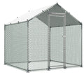 Metal Chicken Coop, 6.56x6.56x6.56ft Large Walk-in Chicken Runs with Cover, Spire Roof Hen House Enclosure with Security Lock, Outdoor Duck Rabbit Cage Poultry Pen for Backyard, Farm, Yard