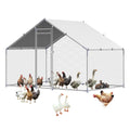 Metal Chicken Coop, 9.8x6.5x6.5ft Large Walk-in Chicken Runs with Cover, Spire Roof Hen House Enclosure with Security Lock, Outdoor Duck Rabbit Cage Poultry Pen for Backyard, Farm, Yard