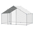 Metal Chicken Coop, 9.8x6.5x6.5ft Large Walk-in Chicken Runs with Cover, Spire Roof Hen House Enclosure with Security Lock, Outdoor Duck Rabbit Cage Poultry Pen for Backyard, Farm, Yard