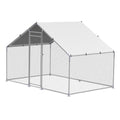 Metal Chicken Coop, 9.8x6.5x6.5ft Large Walk-in Chicken Runs with Cover, Spire Roof Hen House Enclosure with Security Lock, Outdoor Duck Rabbit Cage Poultry Pen for Backyard, Farm, Yard