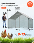 Metal Chicken Coop 9.8x6.5ft Large Walk-in Hen House with Cover Lock