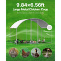 Metal Chicken Coop, 9.8x6.5x6.5ft Large Walk-in Chicken Runs with Cover, Doom Roof Hen House Enclosure with Security Lock, Outdoor Duck Rabbit Cage Poultry Pen for Backyard, Farm, Yard