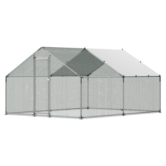 Metal Chicken Coop, 9.8x13.1x6.5 ft Large Walk-in Chicken Runs with Cover, Spire Roof Hen House Enclosure with Security Lock, Outdoor Duck Rabbit Cage Poultry Pen for Backyard, Farm, Yard