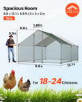 Metal Chicken Coop 9.8x13.1x6.5ft Walk-in Hen House Duck Rabbit Cage