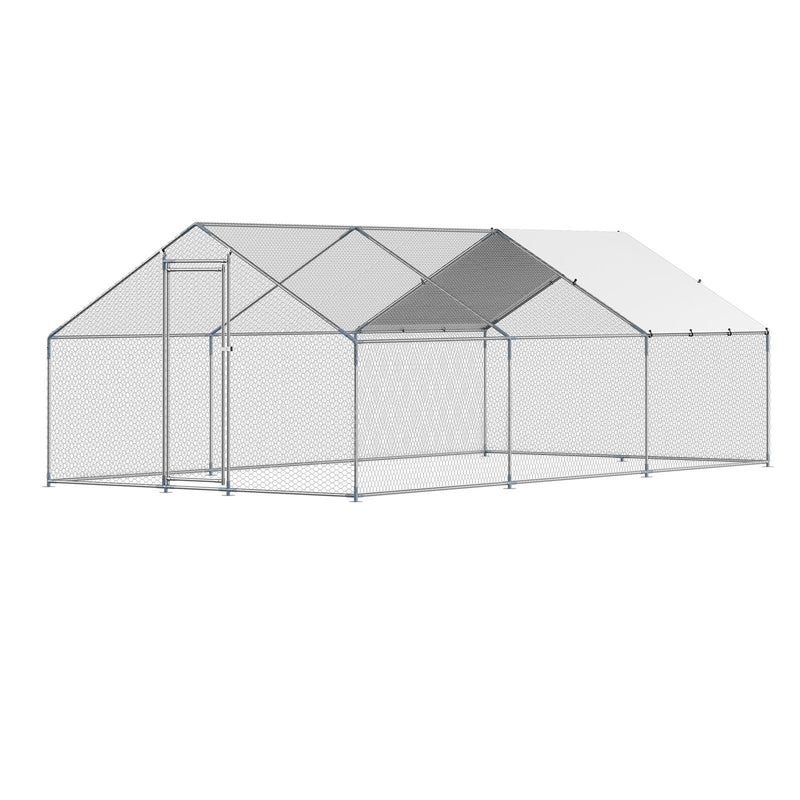 Metal Chicken Coop 9.8x19.6x6.5ft Walk-in Run Spire Roof
