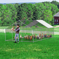 Metal Chicken Coop 9.8x19.6x6.5ft Walk-in Run Spire Roof