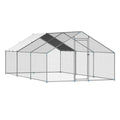 Metal Chicken Coop 9.8x19.6x6.5ft Walk-in Run Spire Roof