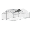 Metal Chicken Coop 9.8x19.6x6.5ft Walk-in Run Spire Roof