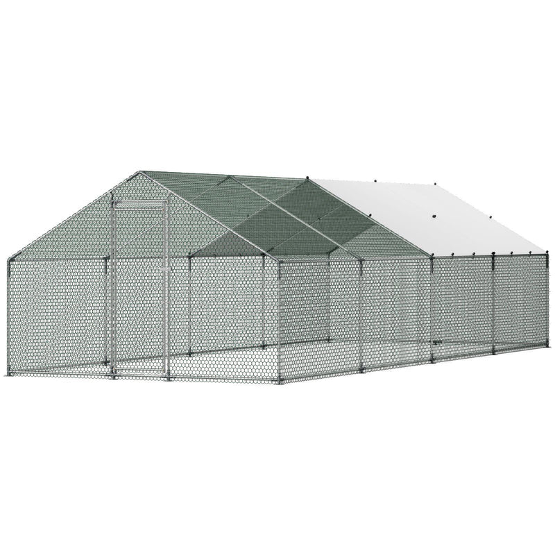 Metal Chicken Coop 9.8x26.2x6.5ft Walk-In Hen House Duck Rabbit
