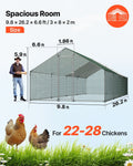 Metal Chicken Coop 9.8x26.2x6.5ft Walk-In Hen House Duck Rabbit