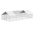 Metal Chicken Coop, 9.8x26.2x6.5 ft Large Walk-in Chicken Runs with Cover, Spire Roof Hen House Enclosure with Security Lock, Outdoor Duck Rabbit Cage Poultry Pen for Backyard, Farm, Yard