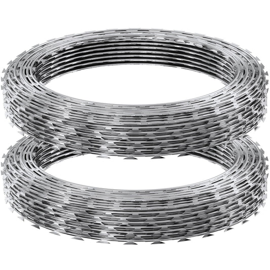 Razor Wire 98ft Galvanized Barbed Fencing 2 Rolls Garden