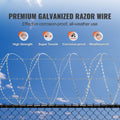 Razor Wires, 98 ft Razor Barbed Wire, 2 Rolls Razor Wire Fencing Razor Fence, Double Spiral Razor Ribbon Barbed Wire Galvanized Razor Wire Fence, Rolls Razor for Garden