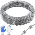 Razor Wires, 98 ft Razor Barbed Wire, 2 Rolls Razor Wire Fencing Razor Fence, Double Spiral Razor Ribbon Barbed Wire Galvanized Razor Wire Fence, Rolls Razor for Garden