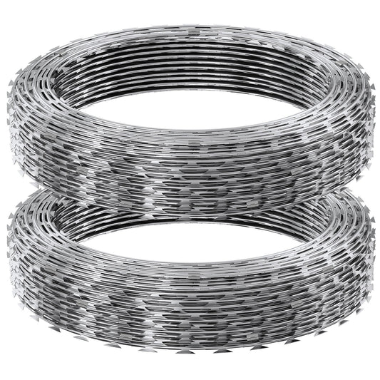 Razor Wire 2 Rolls 98ft Double Spiral Galvanized Barbed Fencing