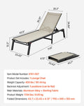Outdoor Chaise Lounge Chair 181kg Foldable 5 Position Aluminum Pool