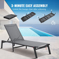 Aluminum Chaise Lounge 5-Position Adjustable Folding Pool Chair Dark Grey
