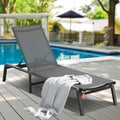 Aluminum Chaise Lounge 5-Position Adjustable Folding Pool Chair Dark Grey