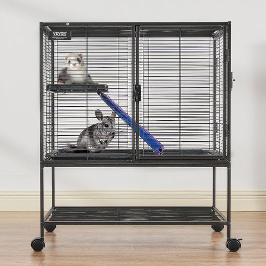 36" Metal 2-Tier Small Animal Cage Ferret Rolling with Tray Ramp
