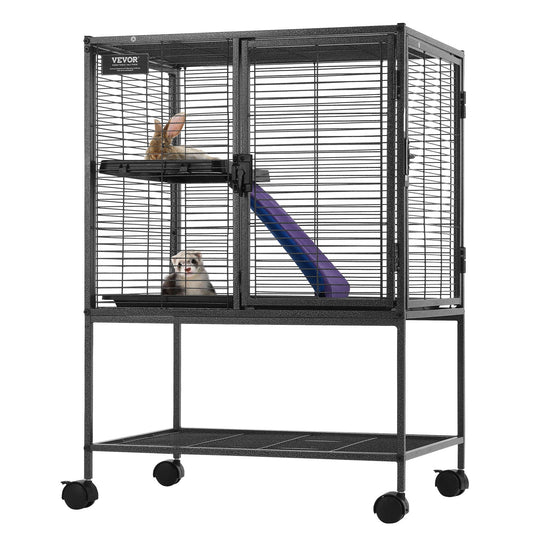 34" Metal 2-Tier Small Animal Cage Ferret Rolling Tray Ramp
