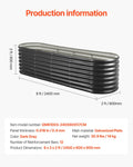 Metal Raised Garden Bed 2.4x0.6x0.6m Oval Galvanized Dark Gray