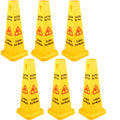 6x Yellow Wet Floor Safety Cones 66cm Bilingual Caution Signs Indoor Outdoor