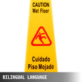 6x Yellow Wet Floor Safety Cones 66cm Bilingual Caution Signs Indoor Outdoor
