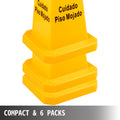 6x Yellow Wet Floor Safety Cones 66cm Bilingual Caution Signs Indoor Outdoor