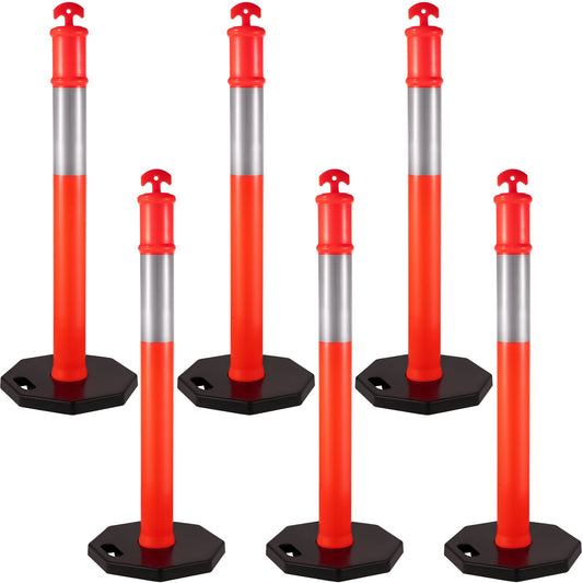 6x Traffic Delineator Posts 44" Reflective Cones Rubber Base