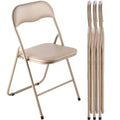 4 Pack Folding Chairs Leather Padded Metal Frame Stackable Khaki